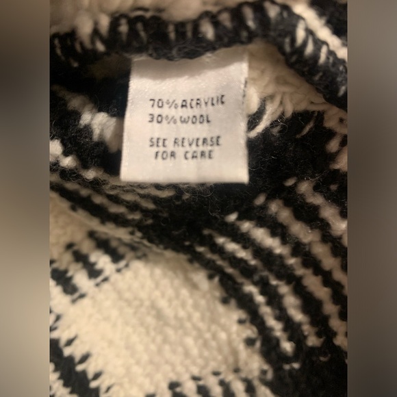 Talbots Black & White Plaid Turtleneck Sweater Wool Blend Pullover Knit Petite S - Picture 3 of 6